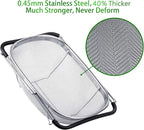 Tiawudi 6-Quart Large Over The Sink Colander, Heavy Duty 40% Thicker 18/8 Stainless Steel Fine Mesh Strainer Basket with Expandable Rubber Grip Handles - Strain, Drain, Rinse Fruits, Vegetables