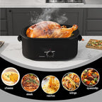 18 Quart Roaster Oven with Self-Basting Lid, Large Electric Turkey Roaster Oven with Defrost & Warm Function, Adjustable Temperature, Removable Pan & Rack, Stainless Steel, Black