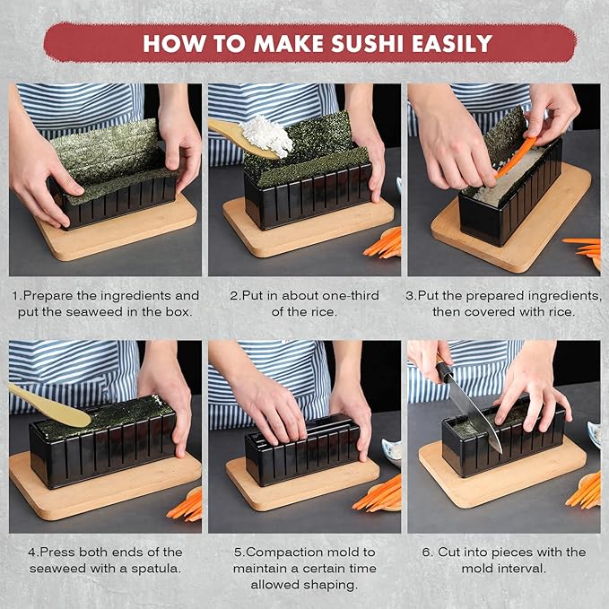 Premium DIY Sushi Kit - 21 Pcs Plastic Set, Sushi Maker including Rice Roll Mold