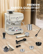 Amaste Espresso Machine with Grinder, 15 Bar Espresso Machine with Steam Wand for Latte and Cappuccino, 68Oz Water Tank, Pre-Infuse Brewing, Espresso Coffee Maker for Home Use, Barista Kit, White
