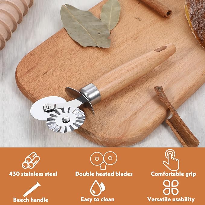 Pastry Double Cutter Wheel for Kitchen, Stainless Steel Pasta Cutter Wheel Tool with Double Roller for Making Pasta, Pizza, Ravioli, Cookie Cutter, Enhance Your Culinary Artistry