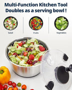 Stainless Steel Salad Spinner, 6.34Qt Large Lettuce Dryer, BPA-Free Vegetable & Fruit Washer with Drain, Easy Clean, Non-Slip Base, Transparent Lid