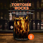IMPULSE! Tortoise Leopard Print Brown 10 oz. Rocks Glasses, Set of 4 - Stylish Stemless Cocktail Cups Glass - Ideal Glassware Tumbler for Gin, Tequila, Vodka, Soft Drinks - 3.15 × 3.15 × 4.3 in
