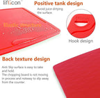 Liflicon Thick Silicone Cutting Board 12.6'' x 9.1'' Juice Grooves Easy Grip Handle Dishwasher Safe-Red