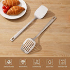 Stainless Steel Spatulas Set, 2 Pcs Metal Spatula Wok Turner, Silver Slotted Turner, Solid Turner, Wok Spatula Kitchen Cooking Tools for Sauteing, Flipping, Grilling (Dishwasher Safe)