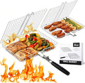 Nesting Grill Baskets, 2pcs Grilling Baskets for Outdoor with Removable Handle, Stainless Steel BBQ Camping Cooking Accessories Tools for Fish, Vegetable, Shrimp - Gifts for Men Dad Husband