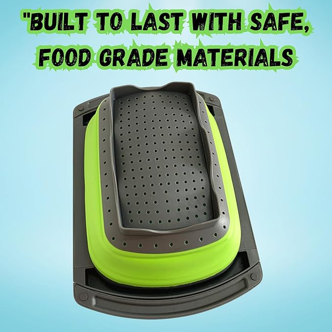 Over the Sink Collapsible Colander Strainer (5 Quart) with Extendable Handles, BPA Free Silicone Kitchen Strainer for Vegetables, Fruit & Pasta, Foldable Sink Colander Basket (1pc green)