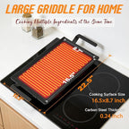 Premium Carbon Steel Griddle Comes with Grill Press, Large Non-Toxic Stovetop Flat Top Pan for Gas, Electric Range, Induction, Grill & Campfire, Pre-seasoned Nitride Coating, Oven Safe to 1200°F