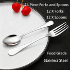24 Piece Forks and Spoons Silverware Set for 12, Stainless Steel Dinner Forks and Spoons Silverware Set, Heavy-Duty Cutlery Set, Dishwasher Safe (Silver)