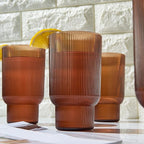 Shatterproof Acrylic Tall Drinking Glasses Set, European Style, Dishwasher Safe, Ribbed | Set of 4 | Fluted Tritan, Unbreakable BPA-free Plastic, Reusable Stackable Glassware 14.5oz - Burnt Orange