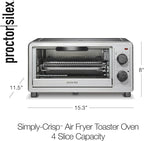 Proctor Silex Simply-Crisp Air Fryer Toaster Oven Combo with 4-in-1 Functionality (Air Fry, Bake, Broil & Toast), 1200 Watts, Fits 4 Slices or Personal Pizza, Auto Shutoff, Black (31265)