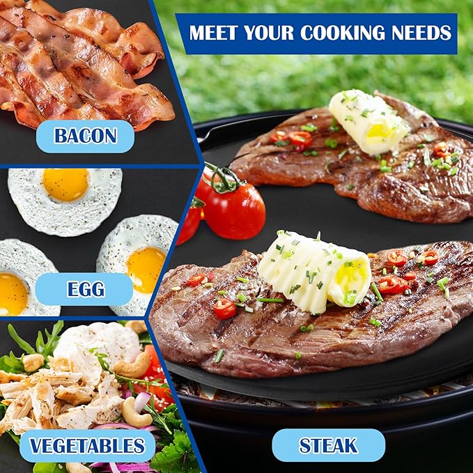 2-in-1 Cast Iron Griddle for Oklahoma Joe's 7577447P04 Charcoal Grill, 18 inch Non-stick Griddle Pan for Outdoor Weber, Nexgrill, Kamado, Big Green Egg 18 & 22 inch Charcoal Kettle Grill Accessories