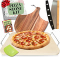 Pizza Stone for Oven and Grill Set - 5PCS Pizza Making Accessories Kit - 15 inch Pizza Stone with Handles, Pizza Peel, Pizza Cutter, Dough Tool - Baking Stone for Bread - Large Rectangular Oven Stones