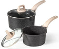 CAROTE 1.5Qt & 3.0Qt Sauce Pan Sets with Lid Cooking Pots Nonstick Saucepans Cookware Set with Pour Spout Small Kitchen Pot, Induction Comptable, Easy to Clean, PFOA FREE (Classic Granite)