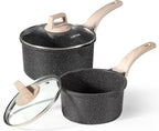 CAROTE 1.5Qt & 3.0Qt Sauce Pan Sets with Lid Cooking Pots Nonstick Saucepans Cookware Set with Pour Spout Small Kitchen Pot, Induction Comptable, Easy to Clean, PFOA FREE (Classic Granite)