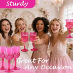 Plastic Wine Glasses, Plastic Goblets Vintage Style Cordial Unbreakable Drinking Glasses, Reusable Drinkware for Wedding Reception, Grand Event Party Supplies, Mother's Day (24, Hot Pink)