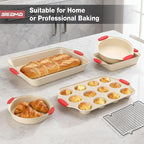 BIEAMA 13-Piece Baking Pans Sets, Nonstick Bakeware Sets, BPA-Free Carbon Steel Stackable Bakeware Set, Cream