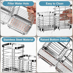 Utensil Holder, Stainless Steel Utensil Drying Rack for Kitchen Counter, Silverware Cutlery Flatware Holder Forks, Knives, Spoons, Chopsticks Organizer (Silver)