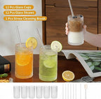 16oz Clear Hobnail Drinking Glasses with Straws Set of 12, Highball Glasses Cups, Kitchen Water Glasses Cup, for Cocktail, Juice, Whiskey, Milk and Various Mixed Drinks