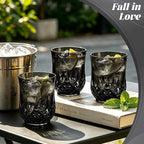 24 Pack Plastic Stemless Wine Glasses,12oz Unbreakable Vintage Elegant Drinking Glass Set,Reusable Fancy Cocktail Cups for Party, Wedding, and Bulk Events (24, 12oz-Black)