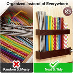 9.5” Large Acrylic Straw Holder for Cabinet Door, Reusable Adjustable Two-Part Straws Organizer with Ultra Sticky Adhesive Strips, 2026 Straw Storage for Kitchen Cupboard (Brown)