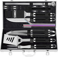 ROMANTICIST 25pcs Extra Thick BBQ Grill Accessories, Christmas Grilling Gifts Set for Men Dad, Heavy Duty Grill Tools Utensils Kit with Spatula, Tongs in Aluminum Case for Birthday Black