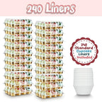 Gencywe (12 Pack x 20 Sets) Stackable Cupcake Carrier with 240 Pack Liners, Plastic Cupcake Boxes Holders for 12 Cupcakes, High Tall Dome Lid Cupcake Containers, Clear Disposable Cupcake Trays