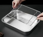 Stainless Steel Sturdy Roasting Pan with Cooling Rack – Oven, Toaster & Grill Safe, Deep Edge, Smooth Finish, Dishwasher Safe – Perfect for Turkey, Chicken, BBQ (14x10.4x2.8in)