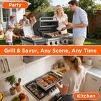 23" x 16" Stainless Steel Flat Top Griddle for Gas & Charcoal Grills, Universal Design for Outdoor & Home Cooking, with Grease Groove & Removable Handle, Ideal for Tailgating & Backyard Parties