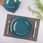 Amazon Basics 18-Piece Stoneware Dinnerware Set, Service for 6, Microwave and Dishwasher Safe, Plates and Bowls, Deep Teal