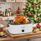 24QT Electric Roaster Oven, Electric Turkey Roaster with Viewing & Self-basting Lid, Stainless Steel Turkey Roaster Oven, White
