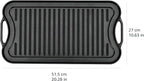 Amazon Basics Pre-Seasoned Cast Iron Reversible Rectangular Grill/Griddle, Black, 20 x 10.63 x 0.98 inch