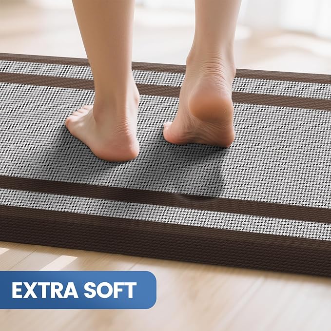 KitchenClouds [2 PCS Kitchen Rugs Cushioned Anti-Fatigue Kitchen Mats for Floor Waterproof Kitchen Rug Set Non-Slip Comfort Standing Mat for Office, Sink, Laundry 17.3"×29"+17.3"×47",Chocolate