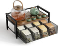 Tea Bag Organizer, Tea Bag Holder with Drawer, Wood and Metal Tea Organizers and Storage Chest for Countertop Kitchen, Office, Rustic Brown