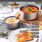 Ammeloo Hybrid Stainless Steel Cookware Set, 17-Piece Tri-Ply Pots and Pans Set Non Stick, Induction Kitchen Cookware Sets, Dishwasher & Oven Safe, PFOA Free, All Cooktops Compatible, Navy Blue