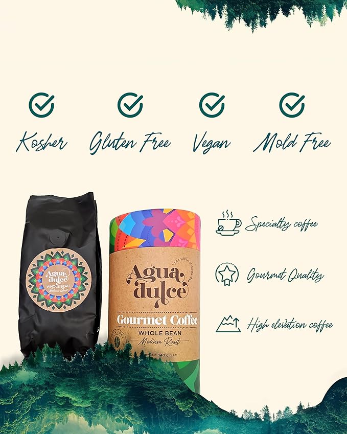 Whole Bean Coffee Medium Roast by Agua Dulce Coffee. Costa Rican Specialty Gourmet Coffee — 100% Arabica Single Origin. Pack of 1 (12 oz)