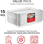 Stock Your Home Aluminum Pans - 15 Pack Disposable Aluminum Foil Trays - Reusable Nonstick Baking Sheets - 16 Inch x 11 Inch