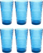 Beaded 16 oz Durable Acrylic Jumbo Drinking Glasses, Shatter-Resistant and Dishwasher-Safe Indoor/Outdoor Drinkware for Water, Iced Tea, Juice, and Cocktails - Cobalt Blue - Set of 6