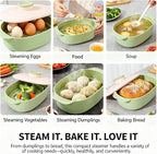 44oz Microwave-Safe Silicone Steamer Bowl with Handle & Lid,9.8x5.7x4in Large BPA-Free Steamer with Removable Rack, Rotating Steam Vent, Freezer & Dishwasher Safe, Ideal for Vegetables, Fish Cooking