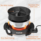 Stariver 6L Electric Hot Pot with Divider - Dual-Flavor Fondue & Shabu Shabu Pot, 1360W with 5-Temp Control, Non-Stick & BPA-Free, Perfect for Family Dinners & Parties