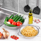 E-far Stainless Steel Colander, 3-Quart Micro-Perforated Metal Colander Strainer with Handle for Kitchen/Draining Pasta/Rinsing Vegetables Fruits, Heavy Duty & Dishwasher Safe - 8.8 Inches