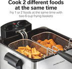 Hamilton Beach Electric Deep Fryer with 2 Baskets and Lid, 4.5 Liters / 19 Cups Oil Capacity, Temperature Control, View Window, Professional Style, 1800 Watts, Stainless Steel (35036)