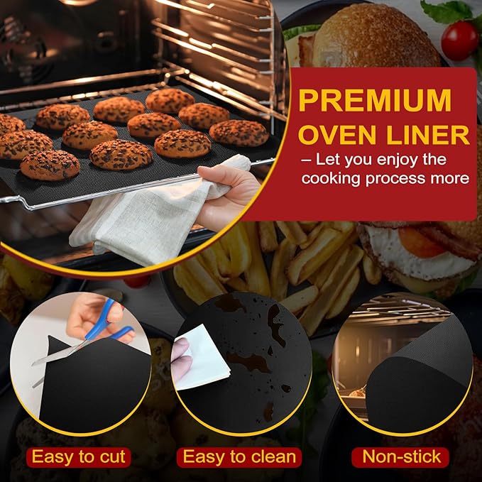 Large Oven Liners for Bottom of Oven, 17"x75" Heavy Duty Non-Stick Oven Liner Mat, Reusable Heat Resistant Grill & Baking Mat, BPA/PFOA Free Roaster Liners, Fits Electric, Gas, Toaster Ovens (Black)