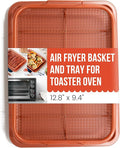 Chef Pomodoro Air Fryer Tray for Oven, Copper Crisper Tray, Air Fryer Pans for Toaster Oven, Air Fryer Basket and Tray 2-Piece Set, Air Fryer Baking Pan, Air Fryer basket for Oven (Rectangle)