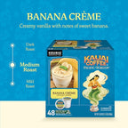 Kauai Coffee K-Cup Pods for Keurig Brewers – Arabica Coffee, 10% Hawaiian – Medium Roast, Banana Flavor with Creamy Vanilla – Banana Crème, 1 Pack of 48 Single Serve K-Cups