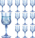Plastic Wine Glasses, Plastic Goblets Vintage Style Cordial Unbreakable Drinking Glasses,Reusable Drinkware for Wedding Reception, Grand Event Party Supplies(12, Blue)