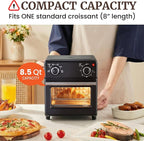 Elite Gourmet Compact 8.5Qt Air Fryer Oven – Mini Countertop Air Fryer with Adjustable Time & Temperature Controls, 800W, Includes Air Fry Basket, Bake Pan & Recipes, Black