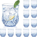 12 Pack Plastic Stemless Wine Glasses,12oz Unbreakable Vintage Elegant Drinking Glass Set,Reusable Fancy Cocktail Cups for Party, Wedding, and Bulk Events (12, 12oz-Blue)