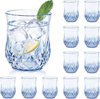 12 Pack Plastic Stemless Wine Glasses,12oz Unbreakable Vintage Elegant Drinking Glass Set,Reusable Fancy Cocktail Cups for Party, Wedding, and Bulk Events (12, 12oz-Blue)