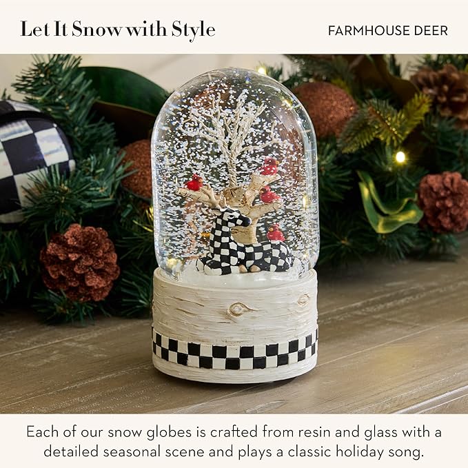 MACKENZIE CHILDS Snow Globe, Christmas Decor for Living Room, Farmhouse Deer